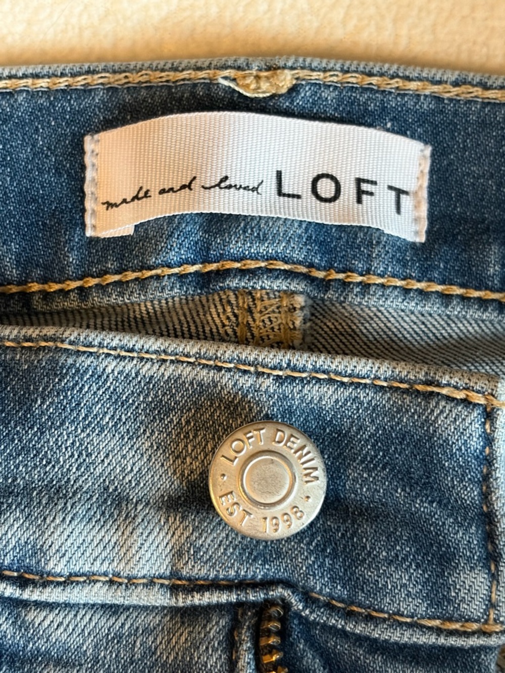 Loft High-Rise Raw Hem Flare leg Blue Jeans in Washed Indigo - Picture 3 of 8